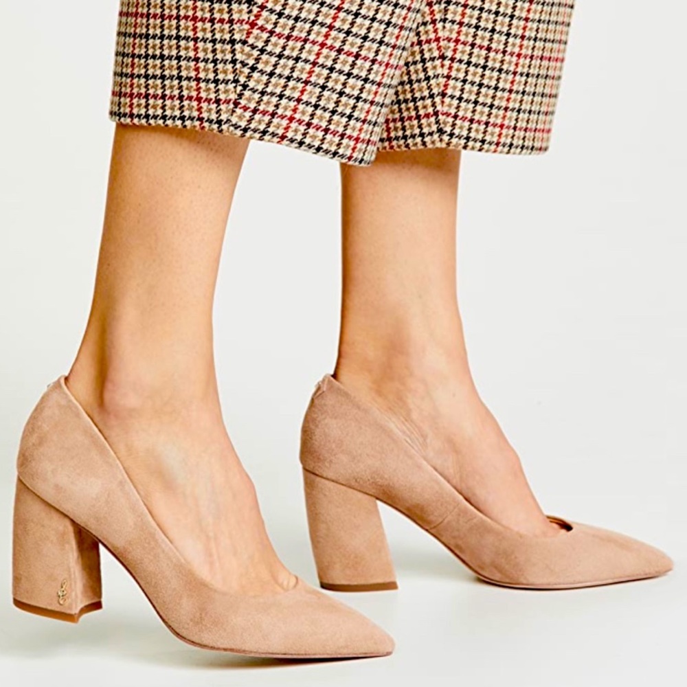 Sam Edelman Suede Block Heel Pointy Toe Pumps
